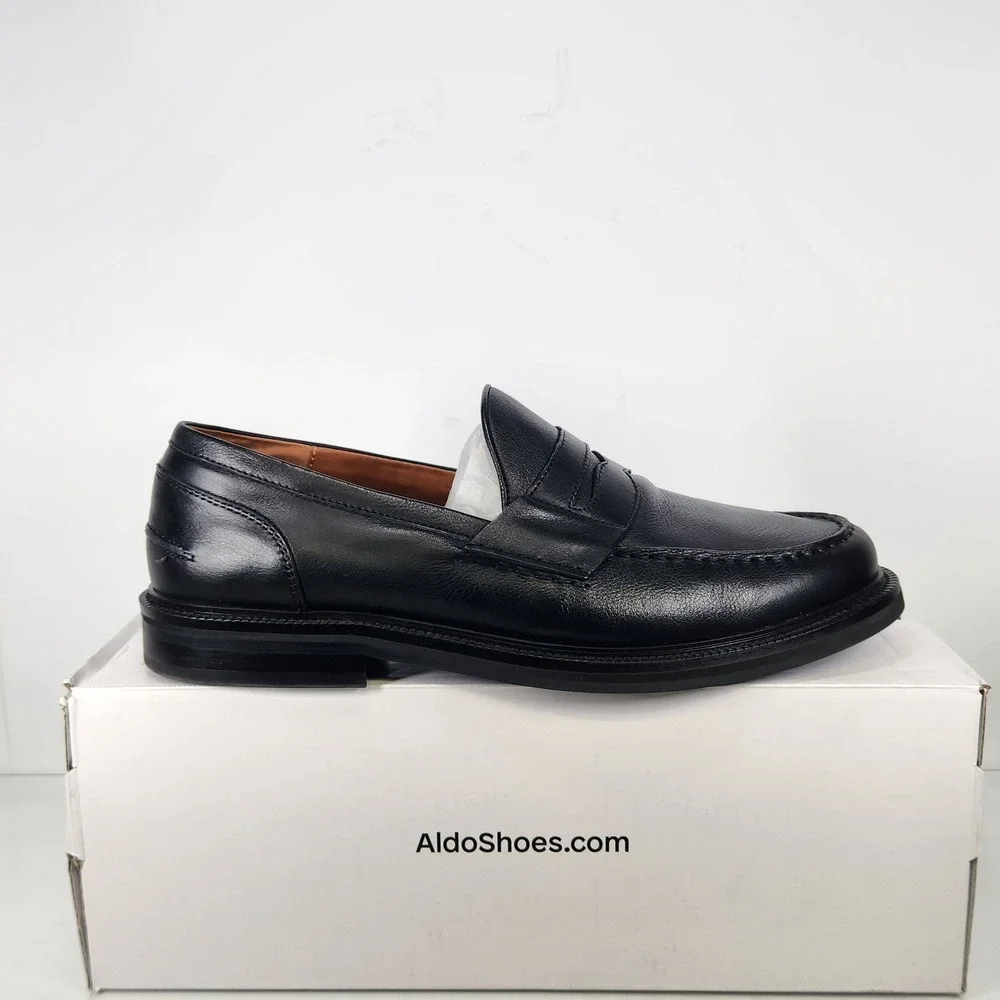 Aldo Buckley Penny Loafer Mens Size 12 Black Leather Dress Shoes BUCKLEY-004